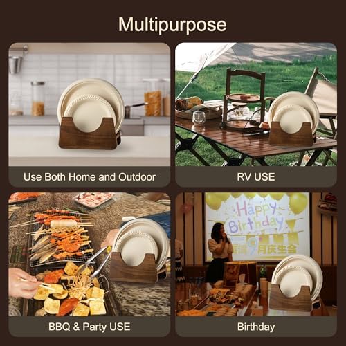 Paper Plate Holders Acacia Wood for 7-10 inch Disposable Plate,2PCS