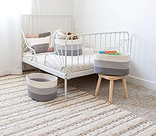 OrganiHaus Cotton Rope Baskets for Shelves, Set of 3, 15x9x10