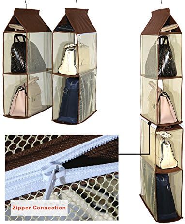 Detachable 6 Compartment Organizer Pouch Hanging Handbag Organizer Purse Bag Collection Storage Holder Wardrobe Closet Space Saving Organizers System For Living Room Bedroom Home Use(Brown)