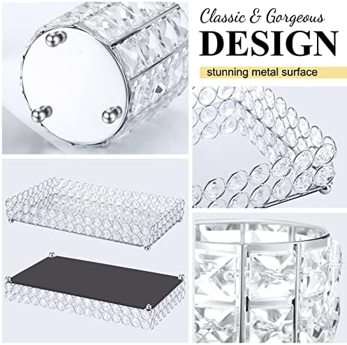Potchen 3 Pcs Crystal Vanity Tray Mirrored Makeup Brush Holder, Square