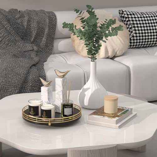 Oroyutor 10-Inch Oak Lazy Susan Decorative Tray with Gold Finish