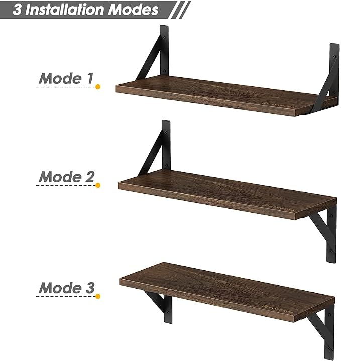 Forbena Rustic Floating Book Shelves for Wall Set of 3, 17 Inch Wood Wall Bookshelf for Bedroom, Wooden Wall Mounted Hanging Shelf for Office Living Room Bathroom Decor Pictures Books (Dark Brown)