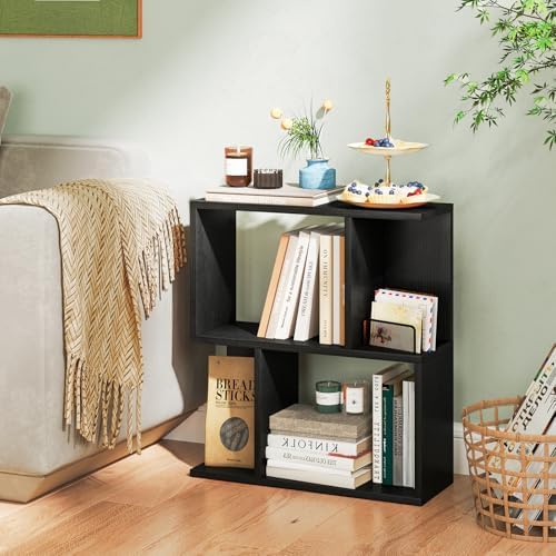 Tangkula 3 Tier Geometric Bookshelf, S Shaped Open Bookcase with Storage, Home Office Decor, Freestanding Wood Display S