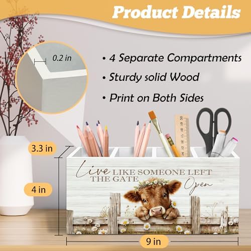 Farmhouse Highland Cow Pen Holder Organizer for Desk Accessories