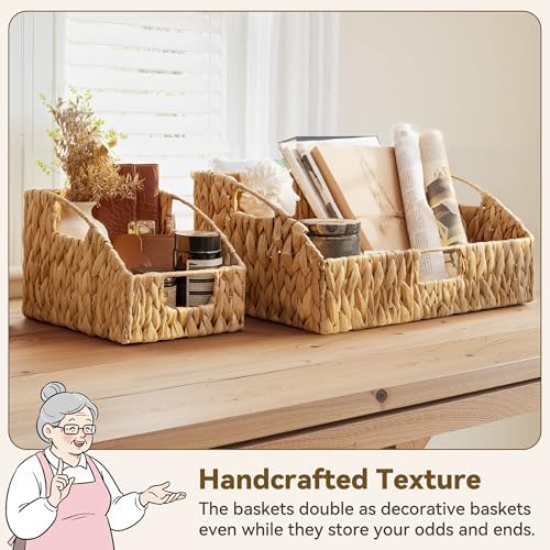 GRANNY SAYS Wicker Storage Basket, Wicker Basket with Handles, Trapezoid Woven Baskets for Shelves, Decorative Baskets f