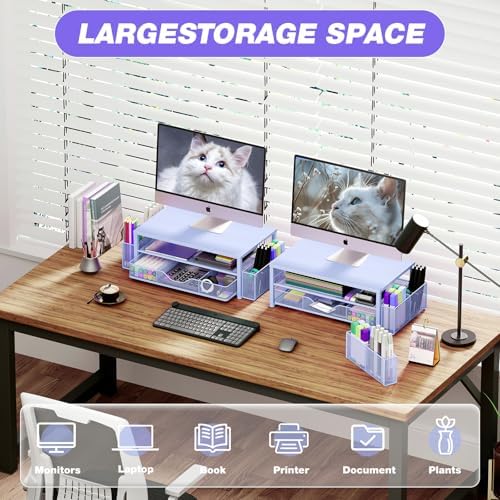 OPNICE Desk Organizers and Accessories, Computer Monitor Stand Riser with Drawer and 2 Pen Holders, Printer & Laptop Sta