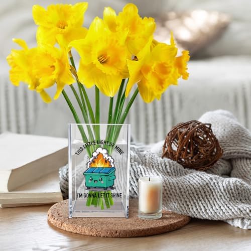 This Little Light of Mine I'm Gonna Let It Shine Acrylic Cosmetic Pencil Pen Holder Cup, Funny Dumpster Fire Pen Holder Cup for Office, Inspirational Sarcastic Work Gifts for Women Men Coworkers