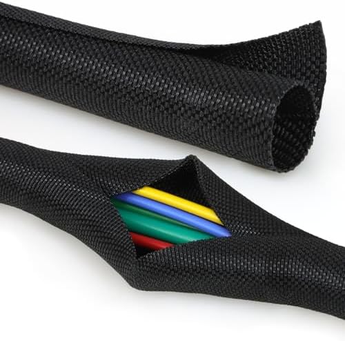 Split Braided Cable Sleeve，Flexible Wire Loom Tubing, Automotive Cord Protector Pet Proof, Cable Management for Computer