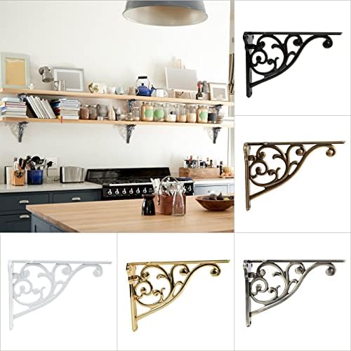 Shelf Brackets 8 Inch 4PCS Heavy Duty Antique Weathered Nickel Wall Bracket Baroque Kitchen Decorative Rack Shelves, Inc