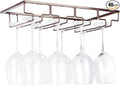 FOMANSH Wine Glass Rack Under Cabinet - Stemware Holder Metal Wine Glass Organizer Glasses Storage Hanger for Bar Kitchen Brown 4 Rows