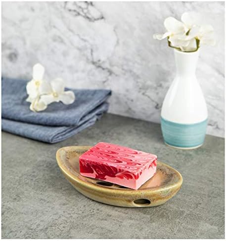 Ceramic Soap Dish with Self Draining Tray for Bar Soap, Bathroom, Kitchen (Ivory No.3)