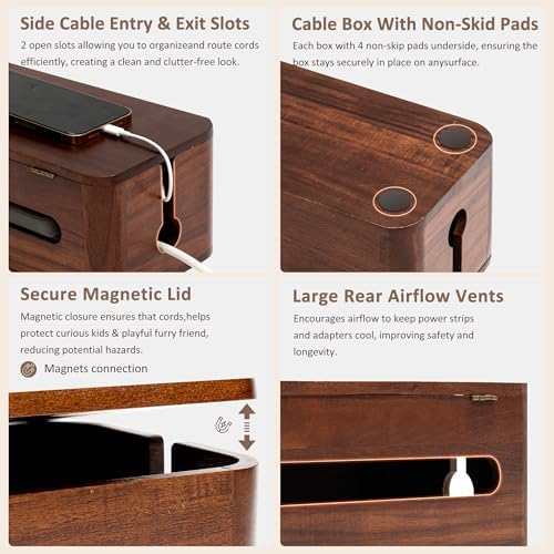Large Acacia Wood Cable Management Box - Cord Hider&Organizer for TV Wires