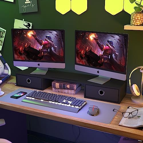 WESTREE Dual Monitor Stand Riser with Two Drawers, Extra Large Storage Monitor Stand for 2 Monitors, Desktop Oraganizer 