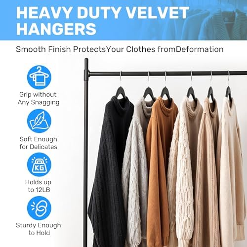 Simple Deluxe 30 Pack Velvet Hangers, 360° Swivel Hooks, Heavy Duty Non-Slip Clothes Hangers with Shoulder Notches, Black