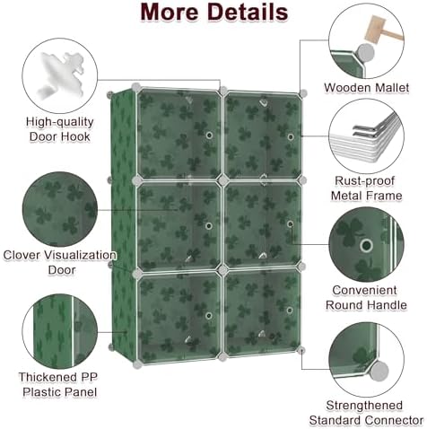 C&AHOME Clover Embossed Storage Organizer with Doors 6-Cube Shelf Green
