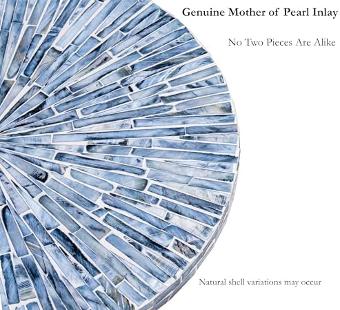 PEMAR 12.6” Handcrafted Mother of Pearl Blue Starburst Lazy Susan – Rotating Centerpiece for Dining Table, Elegant Beach