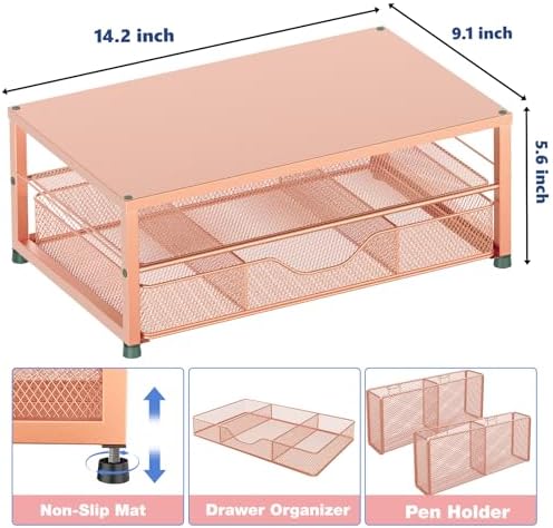 OPNICE Desk Organizer and Accessories, 2-Tier Computer Monitor Stand Riser with Drawer and 2 Pen Holders, Laptop Stand, 