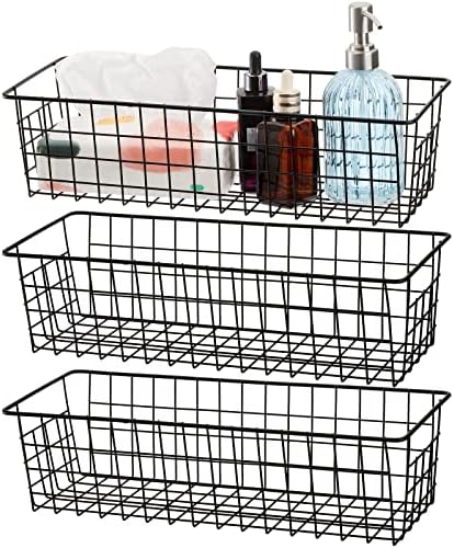 Hedume 3 Pack Metal Wire Storage Organizer Basket, 16.2" x 6.3" x 4.4" Bin Basket with Handles, Versatile Organizer for 