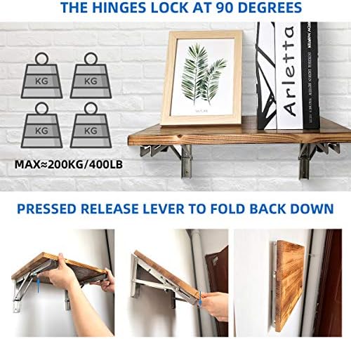 Folding Shelf Brackets 16 Inch, Heavy Duty Stainless Steel Collapsible Hinges Wall Mounted Angle L Bracket for Floating 