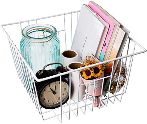 Freezer Baskets Storage Organizer, Refrigerator Metal Wire Basket bins, Household Bins with Built-in Handles for Kitchen