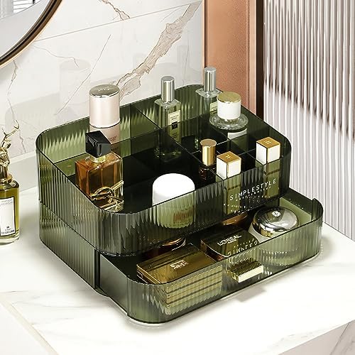 Makeup Organizer for Vanity, Large Desk Organizer with Stackable Drawer for Cosmetics, Skincare, Lipsticks, Eyeshadow Pa