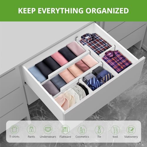 ANTOWIN 4 Pack Expandable Drawer Dividers, 4.7'' High, Extend from 12.2'' to 17.7'', Bamboo Dresser Drawer Organizers Se