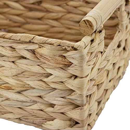 Natural Woven Water Hyacinth Storage Basket with Wood Handles, Medium