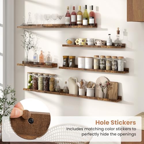 Fun Memories Picture Ledge Shelves Set of 2, 24 Inch Rustic Wall Mounted Floating Shelves with Lip for Home Storage and 