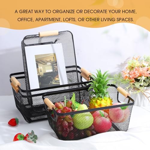 Ziliny 4 Pcs Mesh Wire Baskets for Organizing, Medium, Black