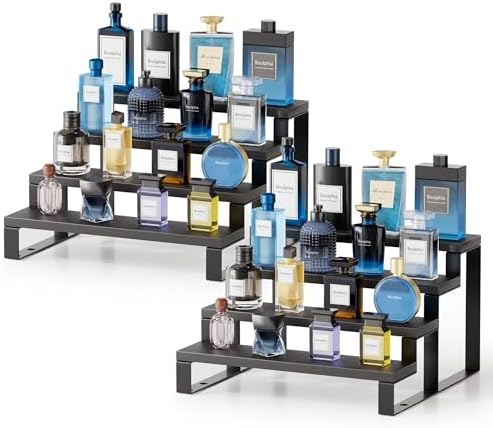 Boulphia 2 Set Black Cologne Organizer for Men, 12 Inch Cologne Stand 4 Tier Perfume Organizer for Dresser, Versatile St