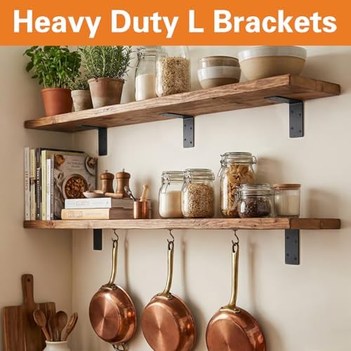 ZENFUN 20Pcs 4x4x2 Inch Heavy Duty Corner Brackets, Black L Brackets for Wood Shelves, 2mm 90 Degree Right Angle Bracket