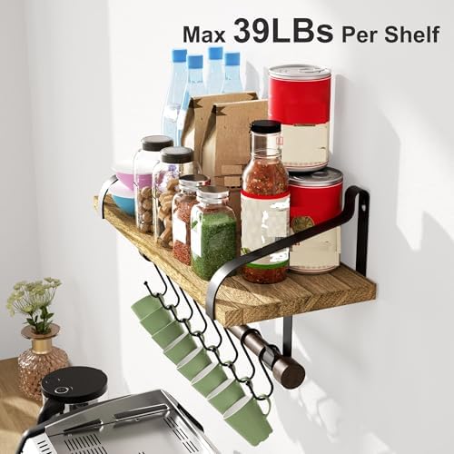 Love-KANKEI 17.3"Floating Wall Shelves Set of 2,Solid Wood,Carbonized Black