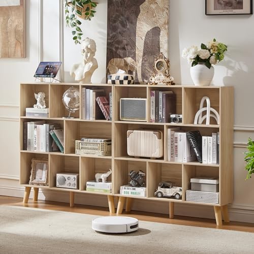 LEYAOYAO 8 Cube Bookshelf,Mid-Century Modern Bookcase with Legs,Light Wood