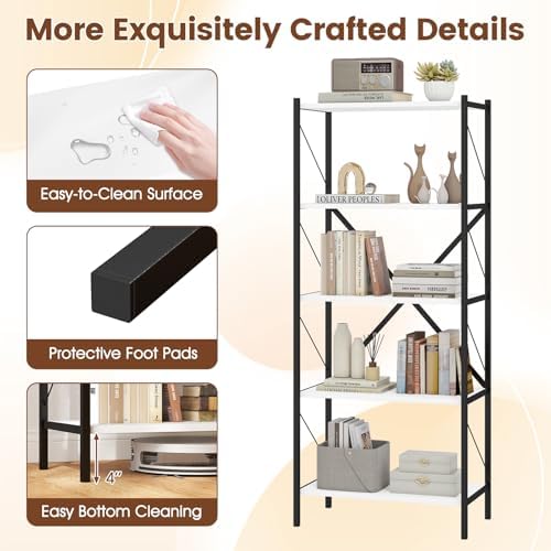 GIANTEX 5-Tier Tall Bookshelf Set of 2, Industrial Bookcase with Heavy-Duty Metal Frame, Modern Storage Book Shelf, Open
