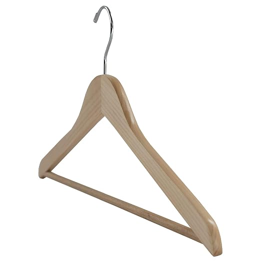 NAHANCO 8017CH20 Economy Wooden Suit Hanger with Attached Pant Bar, Chrome Hook, 17" - Natural Gloss (Pack of 20)