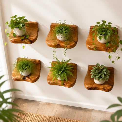 Small Floating Shelf for Wall Set of 3 Natural Cedar Wood 6 Inch Mini Wall Shelves Decor Plant Display Collectibles Moun