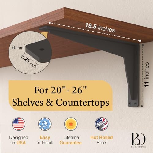 2 Pack Heavy Duty Shelf Brackets 20 Inch Mantel Decorative L Bracket for Shelves, Metal Shelf Support Bracket, Wall Moun