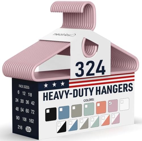 Heavy Duty Clothes Hangers 100+ Pack (324 Count) – Made in the USA – 8lb Capacity Plastic Hangers for Adult Clothing – Durable for Pants, Coats, Jackets, or Jeans – Pink