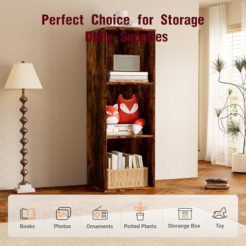 Book Shelf, Wooden Cube Storage Organizer with 11" Open Cubes, Stackable Bookcase for Room Divider Storage, 3 Tier Books