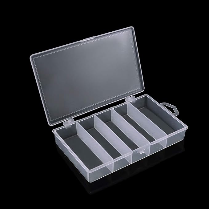 4 Pack 5 Grid Clear Plastic Fishing Tackle Bait Hooks Storage Box,Visible Bead Jewelry Making Findings Utility Organizer Container Case for Jewelry,DIY Crafts(7.1" x 4.3" x 1.2")