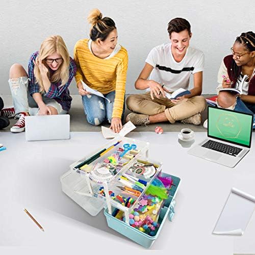 WEWLINE Sewing Storage Organizer Box 13-Inch Art Storage Box Craft Organizer 3-Layers with Handle Craft Art Bin Portable