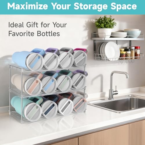 Stackable Water Bottle Organizer Large Compartment Water Bottle Holder