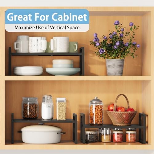 2 Pack Expandable Kitchen Cabinet Shelves Organizer,Heavy Duty Metal Shelving Units and Storage,Stackable Adjustable Kit