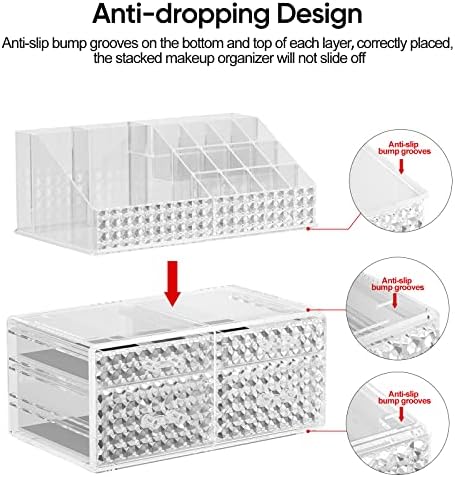 Awenia 2 Pack Makeup Organizer with Drawers[Upgraded]-Acrylic Make up Organizers and Storage Case for Cosmetics,Brush,Pe
