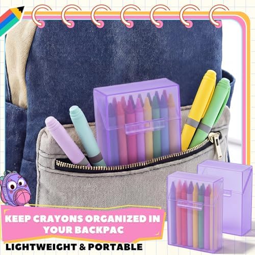 Clabby 2 Pcs Clear Plastic Crayon Boxes Hold 24 Count, Purple