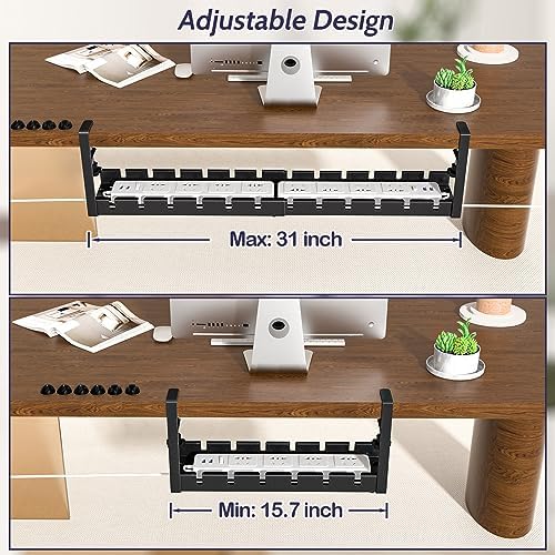 Shikha 2 Pack Cable Management Under Desk, 15.7"-31" Retractable Cable Management Tray, No Drilling Cord Organizer with 