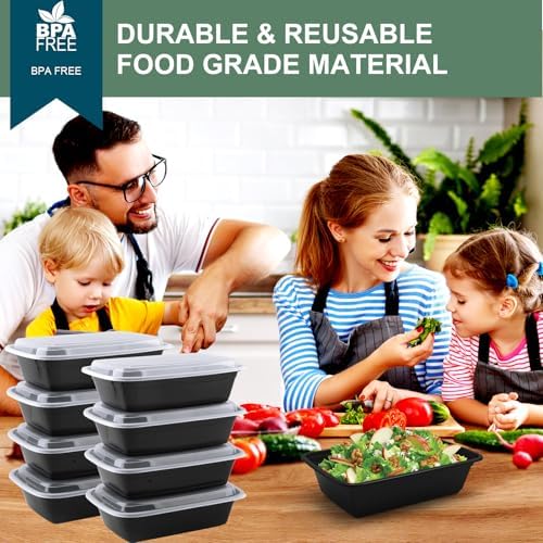 vivigu 50 Pack (100-Piece) Meal Prep Containers 24 oz, Leakproof Plastic Food Storage Containers with Lids, Disposable To Go Food Containers, BPA-Free, Stackable, Microwave, Dishwasher & Freezer Safe