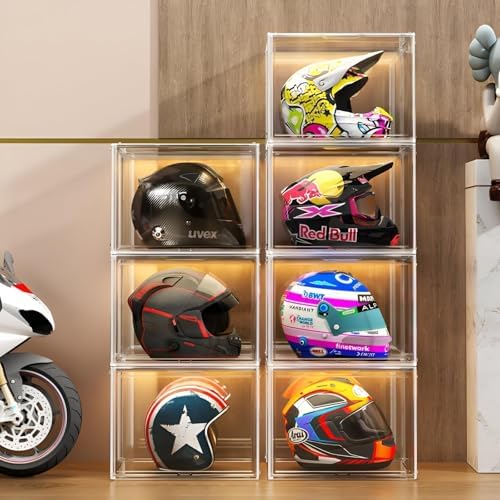 GUDEMAY Large Clear Stackable Acrylic Storage Bins with Door, Dustproof Figure Collectibles Display Case, Football & Mot