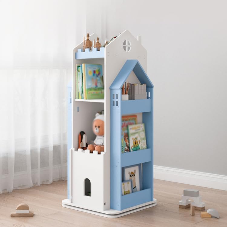 4-Tier Rotating Children's Bookshelf,Floor Standing Bookcase,360 Display Storage Rack,Book Display Shelf for Living Room