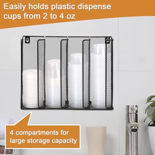 Wall Mount Portion Sauce Cup Lid Organizer 4 Compartments Iron Sauce Cup Dispenser Black Cup and Lid Holder Organizer Fi